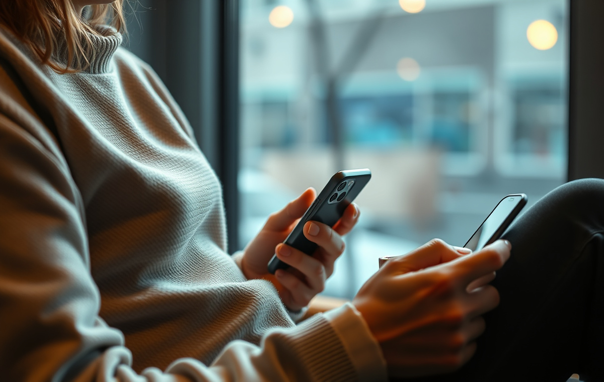 Person med mobiltelefon som setter innskuddsgrenser i et casino-grensesnitt.