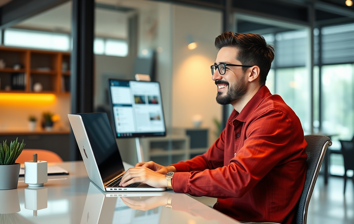 Person som chatter med kundeservice på laptop, smilende